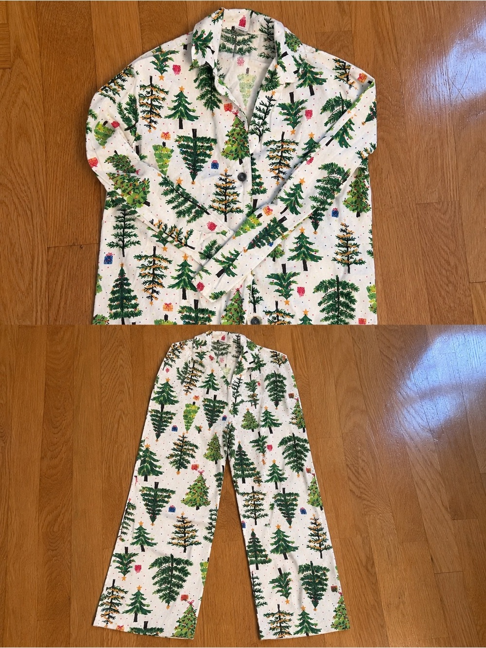 Old Navy White and Green Tree-Print Pajama Set